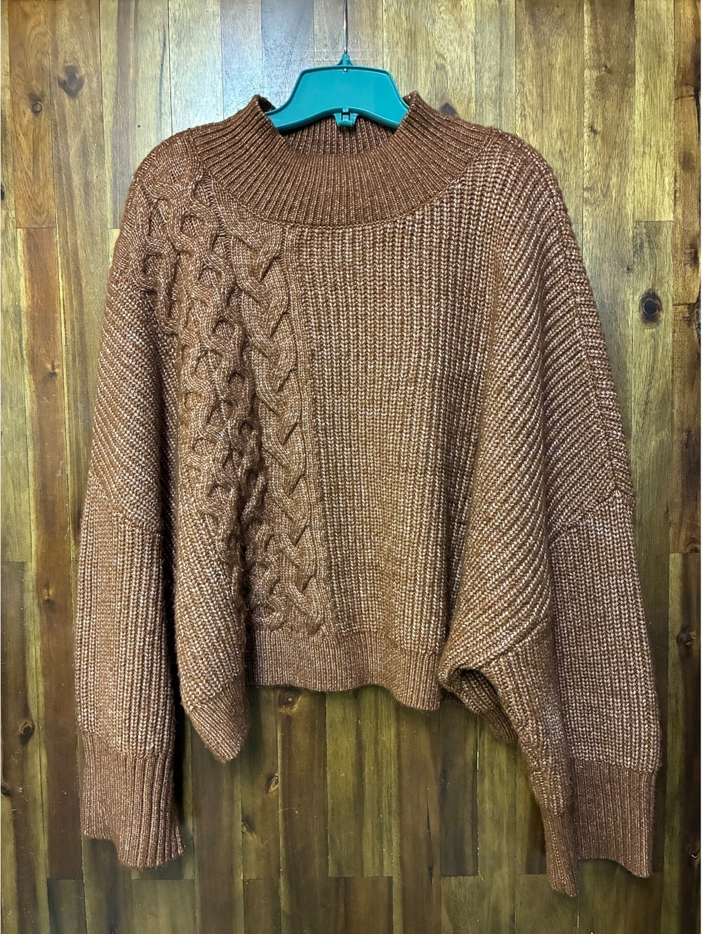 Express XL Brown Cable Knit Mock Neck Sweater Chunky Cozy Fisherman Style